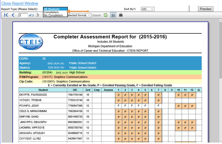 Completer Assessment Report