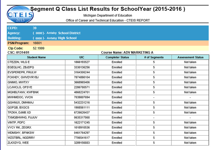 Segment Q Class List Report